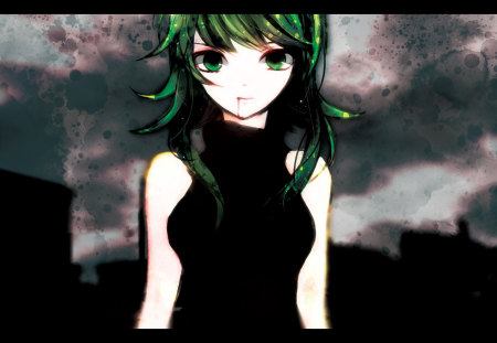 Gumi - gumi, cool, cute, blood, vocaloid, anime, anime girl, girl, clouds