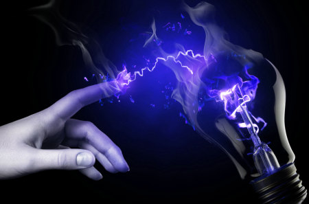 Drawing Energy - hand, electricity, static, blue, fingers, energy, cool, light bulb