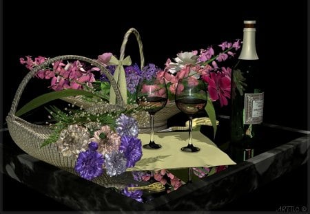 Still life - still, life, table, mix, flowers