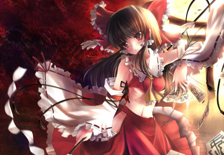 Hakurei Reimu - anime, red, ribbon, kimono, bow, hakurei reimu