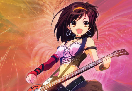 The Rockstar - guitar, fireworks, stage, female, anime