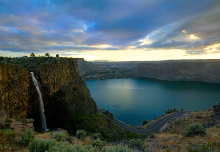 falls - sky, lake, falls, waterfall