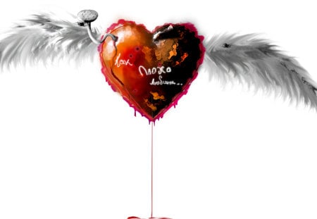 Red Heart with Wings - love, red heart with wings, bloody heart