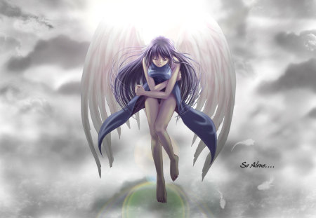 Angel - anime, girl, clouds, fantasy angel