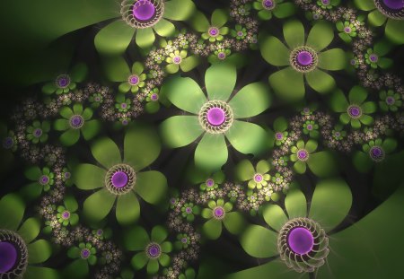 3d green flowers - green, art, flower, 3d