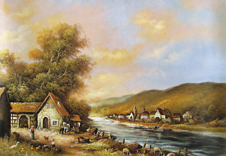 The Painting !!! - painting, lake, abstract, horse, tree, house, fantasy