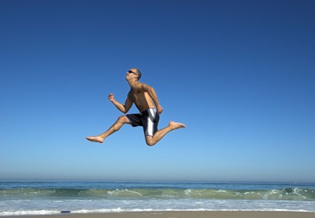 Jumping !!! - sky, people, man, blue, jump, sea, other