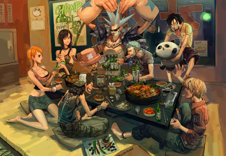 One Piece - monkey d ruffy, anime, one piece, chopper, nami, sanji, loronoa zoro, lysopp, nico robin