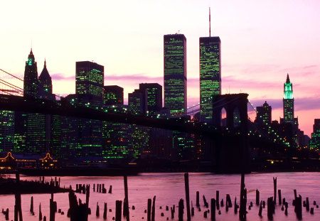 new york silhouette - sky, photography, sunset, buildings, skyscrapers, newyork, dark, evening, pink, city, dusk