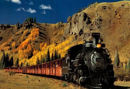 Train - train, sky, mountain, locamotive