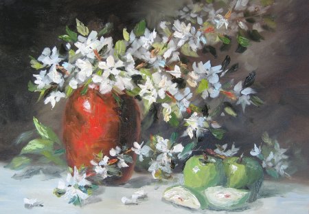 White elegance ! - white flowers, pretty, still life art, vase