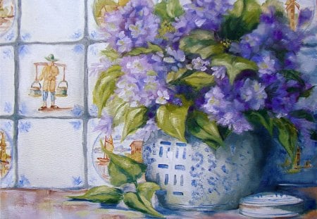 Blue Hydrangeas - pretty, still life art, hydrangeas, blue