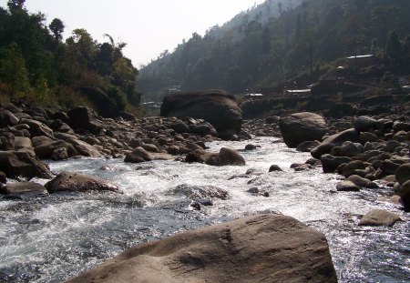 what a view - mountains, rocks, flow, river