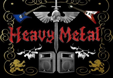 Heavy Metal - heavy, metal, skull, speaker, lion, guitar, wings, music, black, wing, sword