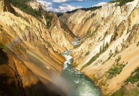 Sand-Canyon - clouds, trees, sand, river, mounts, nature, view, mountains, sky