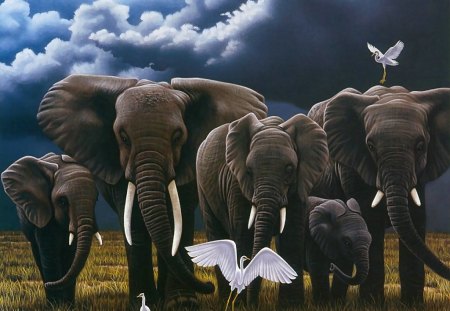 FAMILY OF THE EARTH - elephants, artwork, schimmel, william, family