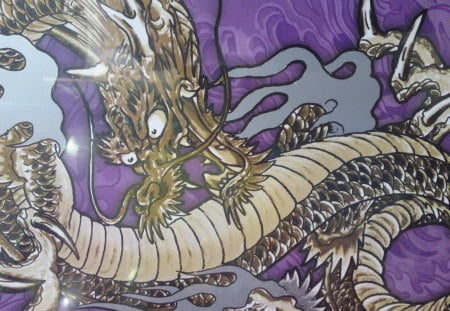 dragon on lavender - colours, chinese, drawing, dragon