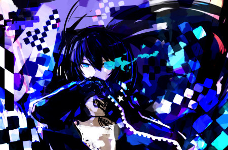 black rock shooter - long hair, colors, blush, blu eyes