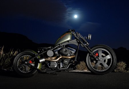 Midnight Custom - moon, motorcycle, night, custom