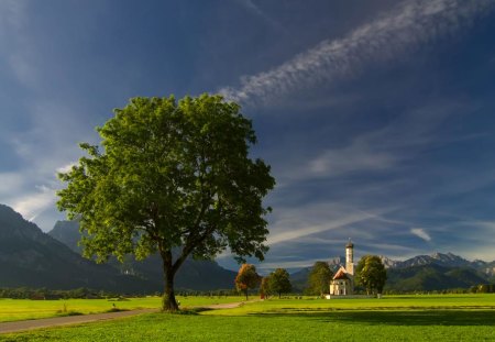 Bavarian Etude - bavarian, green, landscape, blue sky, grass