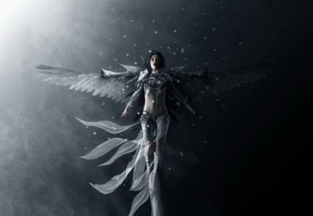 Angel Of Snow Wind - beauty, angel, female, girl, magical, nakai wen, fantasy, cg, hd, art, pretty, wing, digital art