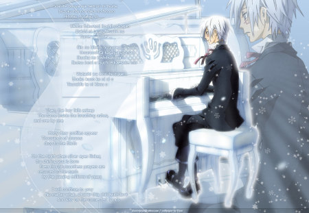 Musician's Piano - piano, anime, walker, ark, d gray man, allen, music, musician, noah, white, lyrics, 13