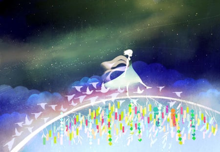 Free - anime, birds, planet, flowers, free, fantasy, white, world, sky