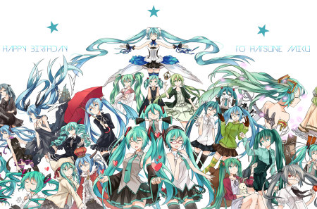 Happy Birthday Miku - pretty, vocaloid, dress, hatsune miku, stunning, beauties, anime girls, idol, program, twintails, beautiful, hot, singer, virtual, beauty, glasses, miku, aqua eyes, cute, aqua hair, thigh highs, hatsune, sexy, vocaloids, hearts