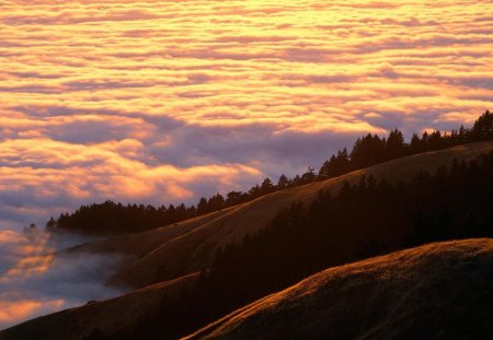 Sea hills - hill, nature, sunset, sea