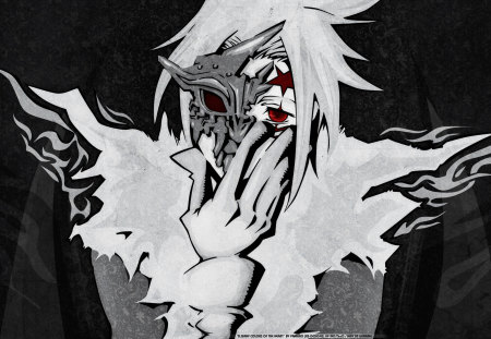 Heart Behind the Mask - crown clown, anime, heart, elegant, walker, behind, d gray man, allen, black, white, mask, red, exorcist, creepy, seal