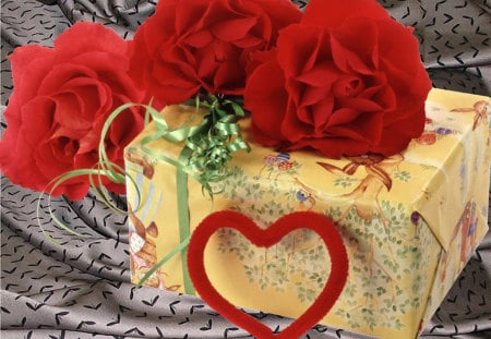 Love time - red, box, rose, valentine, heart, gift, love