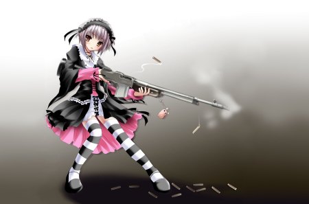 Shoot to Kill - beauty, gun, sexy, hot, thigh highs, anime girl, stunning, pretty, beautiful, weapon, silver hair, cute