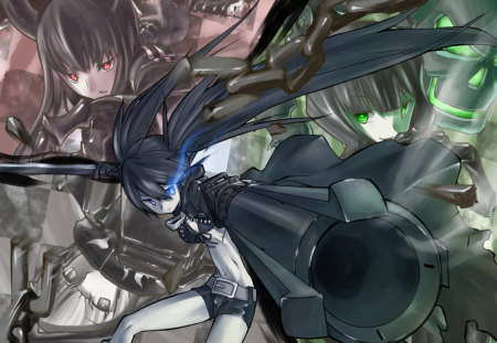 Packing Heat - black rock shooter, black gold saw, dead master, guns