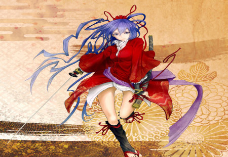 Samuair Sword - sexy, hot, female, warrior, samuair sword, fighter, anime girl, hair bow, japan clothes, samuair, cool, katana, sword