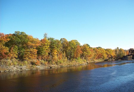 autumn in winslow, maine - fall, river, autumn, winslow, tree, maine, sky, leaves