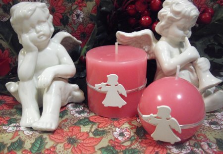 Angels of my Heart - magical, pink, near, beautiful, sweet, christmas, candle, decoration, white, angels, heart, table, wonderful, entertainment, fashion