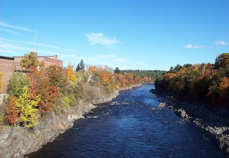 autumn in skowhegan, maine 3 - maine, leavesa, sky, autumn, fall, trees, river, skowhegan