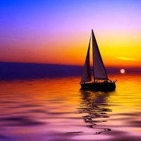 SAILBOAT AGANIST A BEAUTIFUL SUNSET