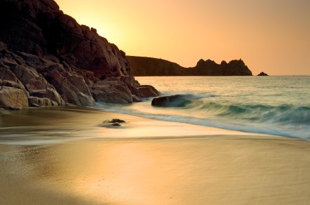 Beautiful SunSet - beach, ocean, mountain, sunset, rock