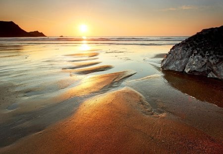 Beautiful Evening - rock, evening, beach, sunset, sea