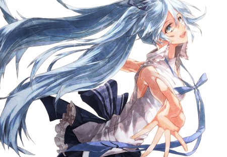 Hatsune Miku - tie, pretty, artistic, uniform, blue hair, nice, blue eyes, program, hot, thighhighs, beauty, virtual, cg, white, cute, aqua eyes, song, outfit, sexy, vocaloid, anime, twintail, hatsune miku, music, aqua, art, idol, anime girl, skirt, beautiful, singer, girl, cool, black, miku, awesome, diva, painting, digital, aqua hair, hatsune, vocaloids