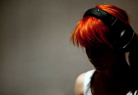 The Song - headphone, emo, girl, cool, shadow, music, red hair, redhead, hd, song