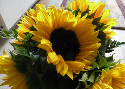 â™¥ Birthday SunFlowers â™¥ - sunflowers, sun, light, summer, bouquet, wonderful, lovely, nature, forever, yellow, beautiful, green, sunny, birthday