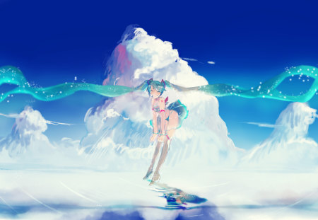 spacoe miku - aqua, ciel, longhair, dress, jump, green hair