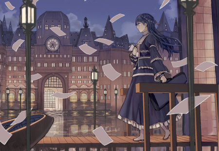 original - ciel, drees, night, long hair, purple hair