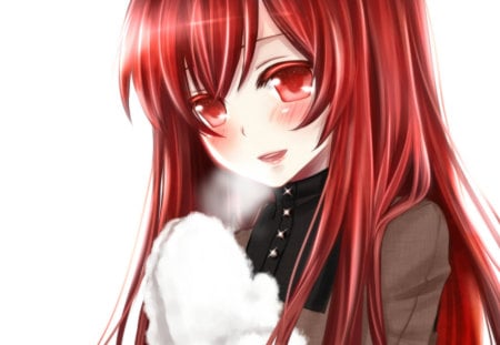 prixiv ib - red hair, blush, long hair, red eyes