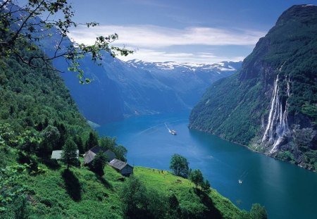 Fjord in Western Norway - fjord, cliffs, small farm, trees