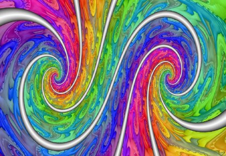 Swirl - abstract, swirl, yellow, red, blue, pink, spiral