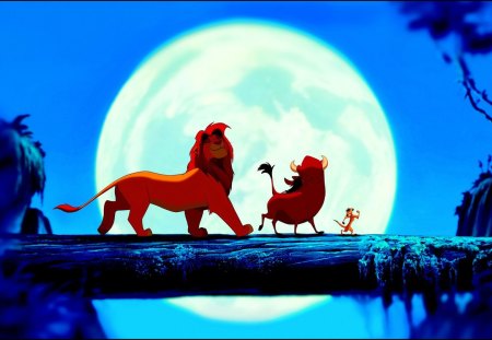 LION KING - moon, nice, animated, cartoon, animals, funny, tree