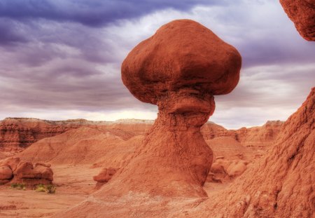 Mushroom Rock - rock, shaped, mushroom, sky